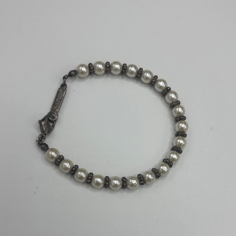 Vintage Napier Pearl-Style Bracelet with Dark Metal Spacers